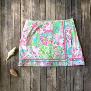 Lilly Pulitzer Skirt Skort 2 XS Patchwork Giraffe Lion Floral Print Wrap‎ Shorts